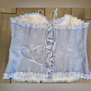 Lace-Up Floral Corset Top in Light Blue and White